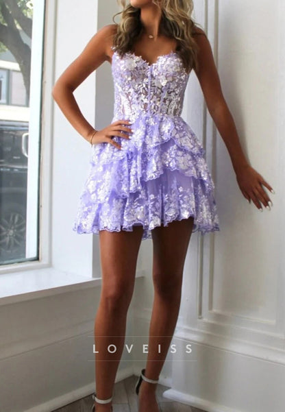 Sweetheart Sequins Appliques Tiered A-Line Party Homecoming Dress