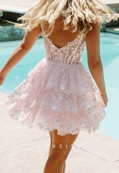 Sweetheart Sequins Appliques Tiered A-Line Party Homecoming Dress