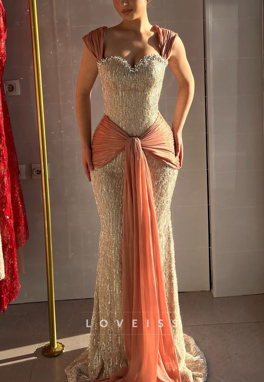 Sweetheart Sequins Beaded Sparkly Mermaid Prom Dress