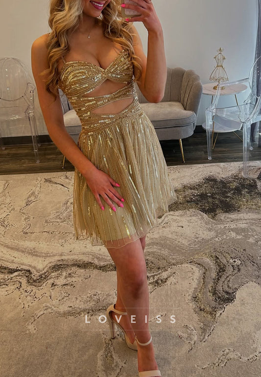 Sweetheart Sequins Illusion Sparkly A-Line Homecoming Dress