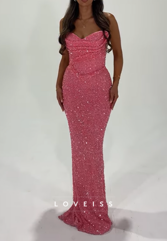 Sweetheart Sequins Sleeveless Sparkly Mermaid Prom Dress