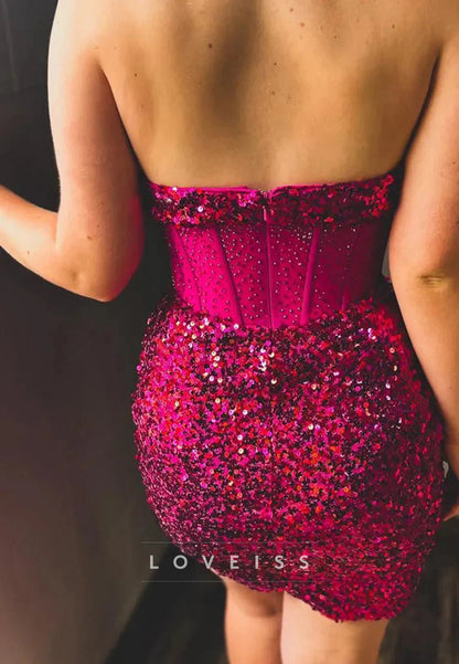 Sweetheart Sequins Strapless Sparkly Party Homecoming Dress