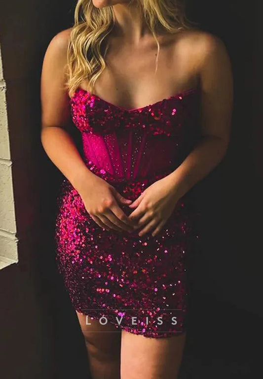 Sweetheart Sequins Strapless Sparkly Party Homecoming Dress