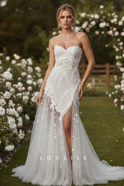 Sweetheart Sheer Appliques Sleeveless A-Line Wedding Dress