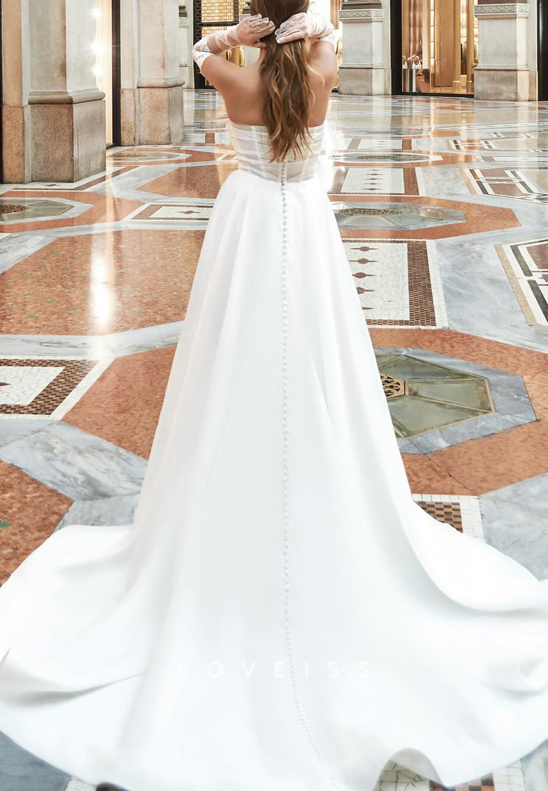 Sweetheart Side Slit A-Line Wedding Dress with Gloves