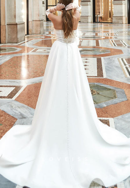 Sweetheart Side Slit A-Line Wedding Dress with Gloves