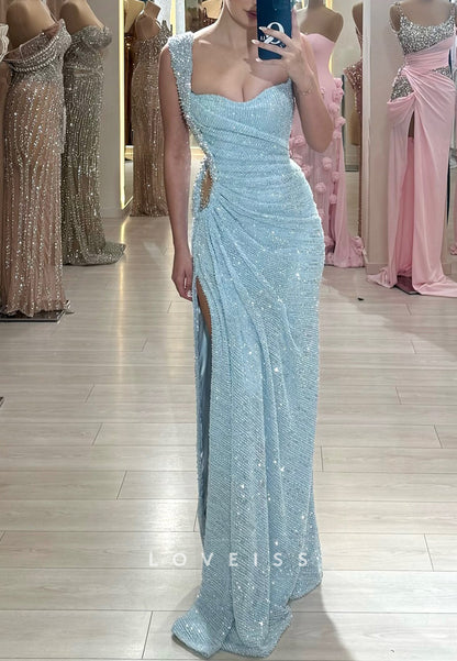 Sweetheart Side Slit Ruched Side Slit Sheath Prom Dress