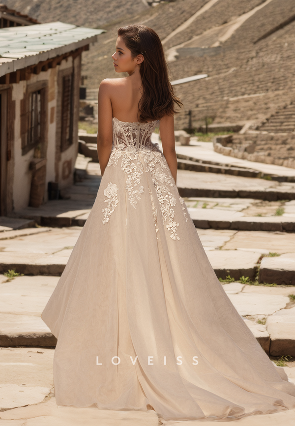 Sweetheart Lace Sleeveless Appliques A-Line Weding Dress