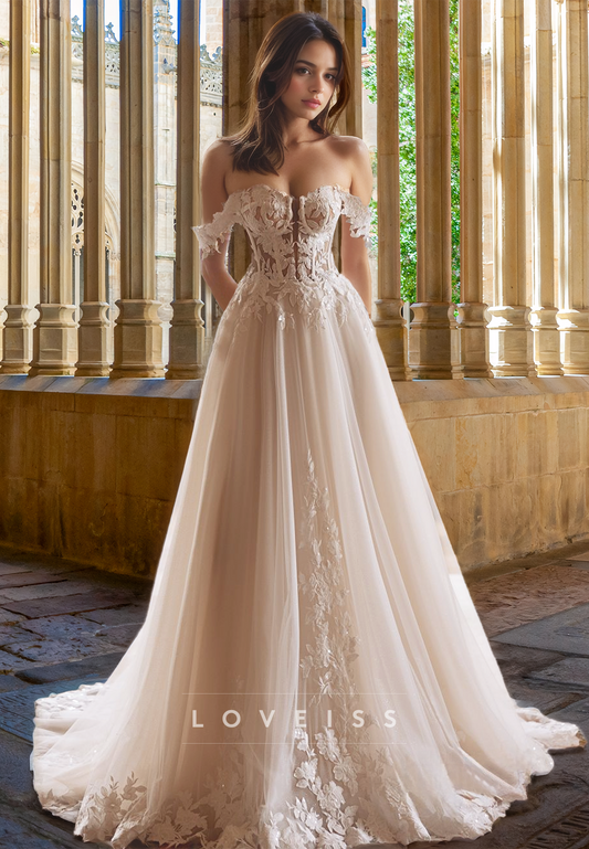 Sweetheart Sleeveless Appliques A-Line Wedding Dress