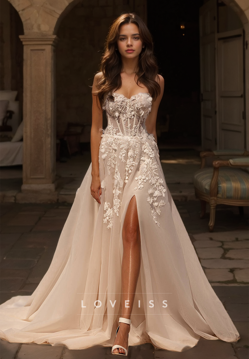 Sweetheart Lace Sleeveless Appliques A-Line Weding Dress main image 1