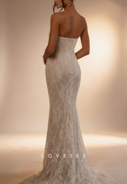 Sweetheart Sleeveless Appliques Lace Mermaid Wedding Dress