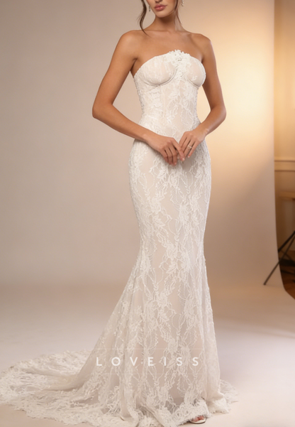 Sweetheart Sleeveless Appliques Lace Mermaid Wedding Dress