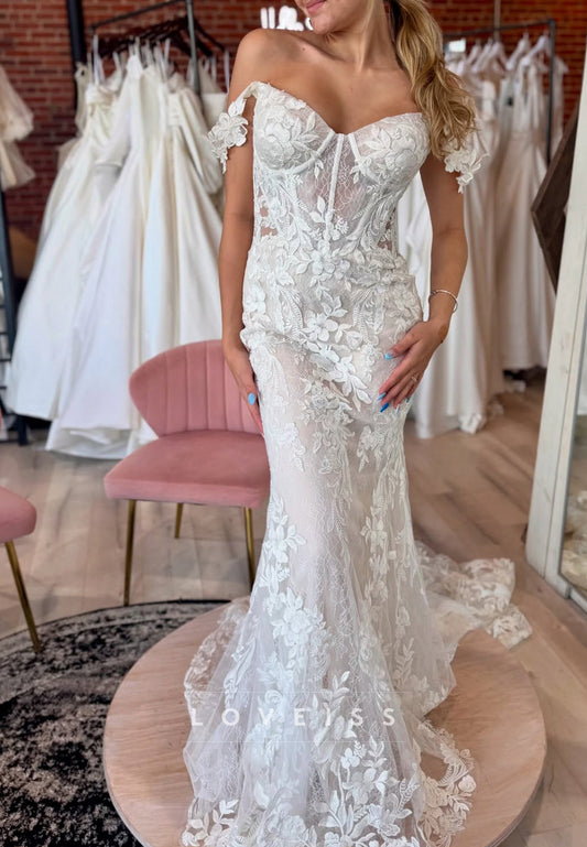 Sweetheart Sleeveless Appliques Mermaid Lace Wedding Dress
