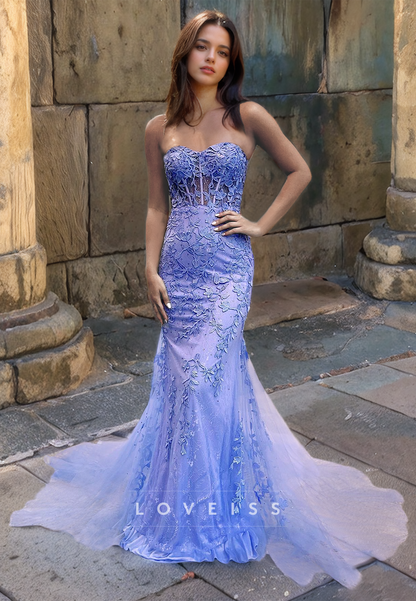 Sweetheart Sleeveless Appliques Mermaid Prom Dress