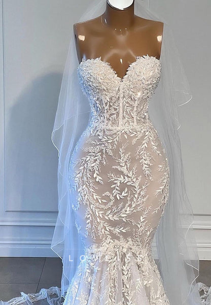 Sweetheart Sleeveless Appliques Mermaid Wedding Dress