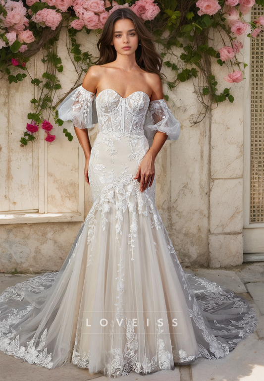 Sweetheart Sleeveless Appliques Mermaid Wedding Dress