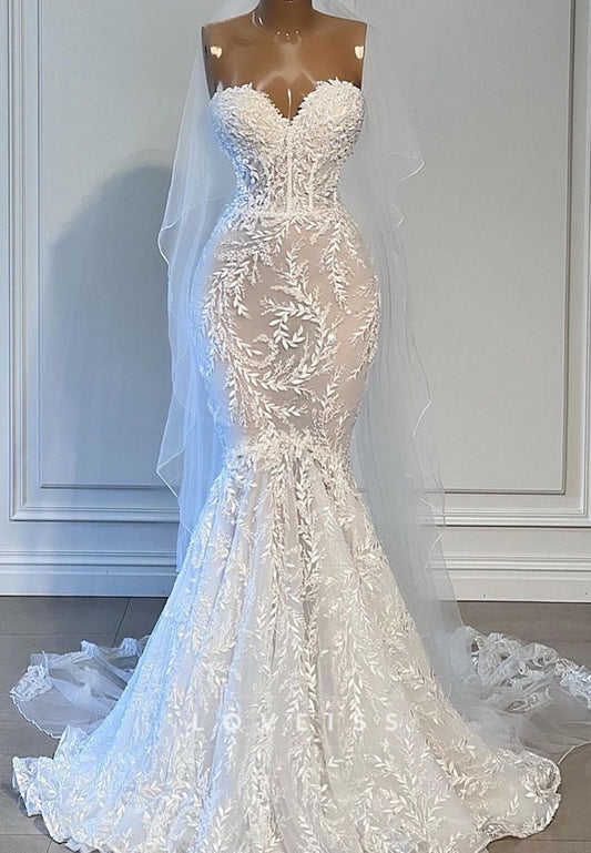Sweetheart Sleeveless Appliques Mermaid Wedding Dress