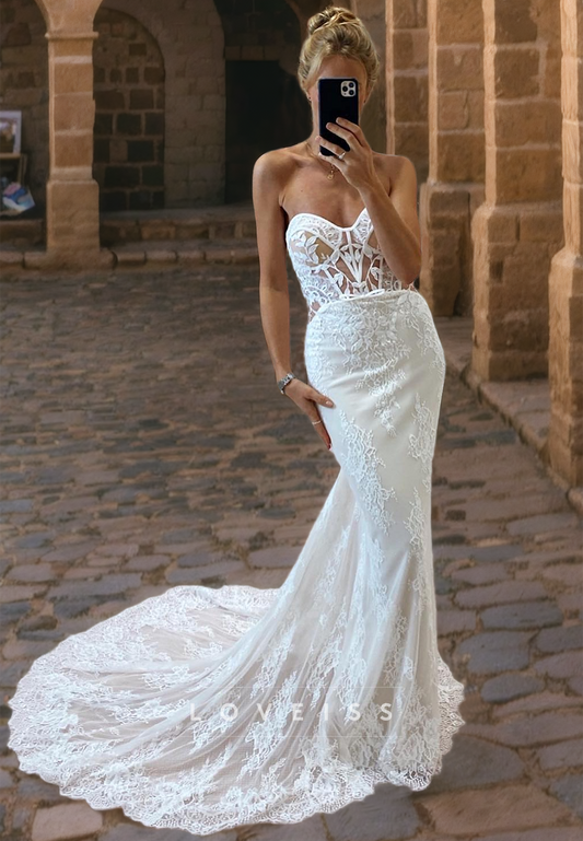 Sweetheart Sleeveless Appliques Mermaid Wedding Dress