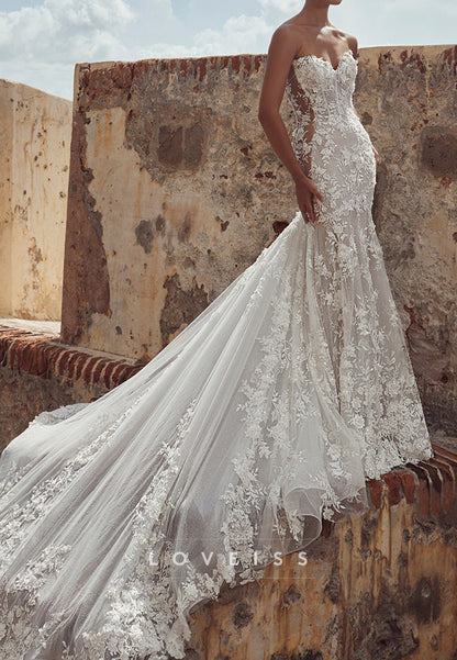 Sweetheart Sleeveless Appliques Mermaid Wedding Dress