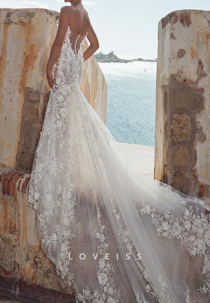 Sweetheart Sleeveless Appliques Mermaid Wedding Dress