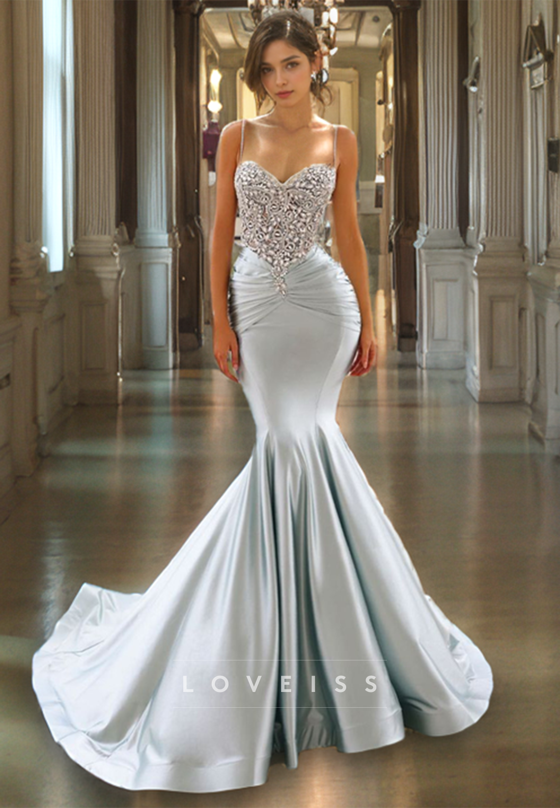 L9031 - Spaghetti Straps Beads Mermaid Prom Formal Dress