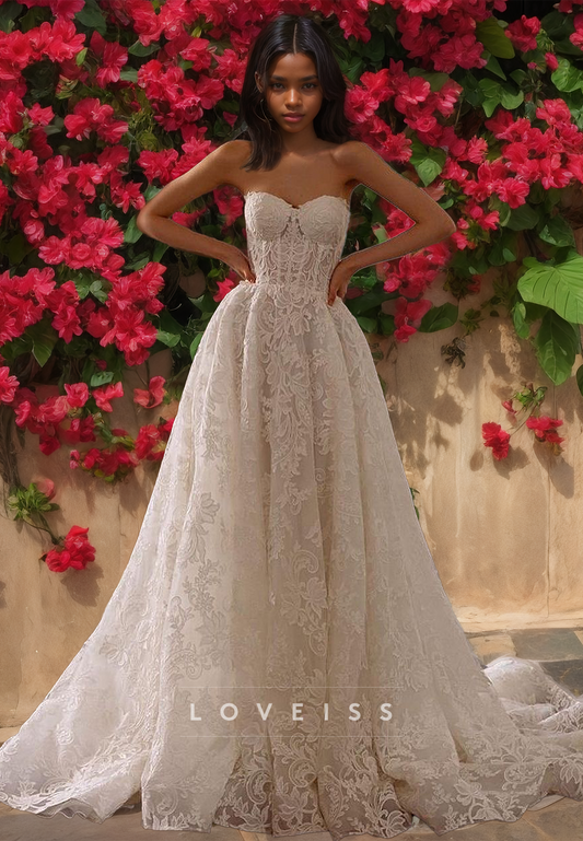 Sweetheart Sleeveless Appliques Pleated A-Line Wedding Dress