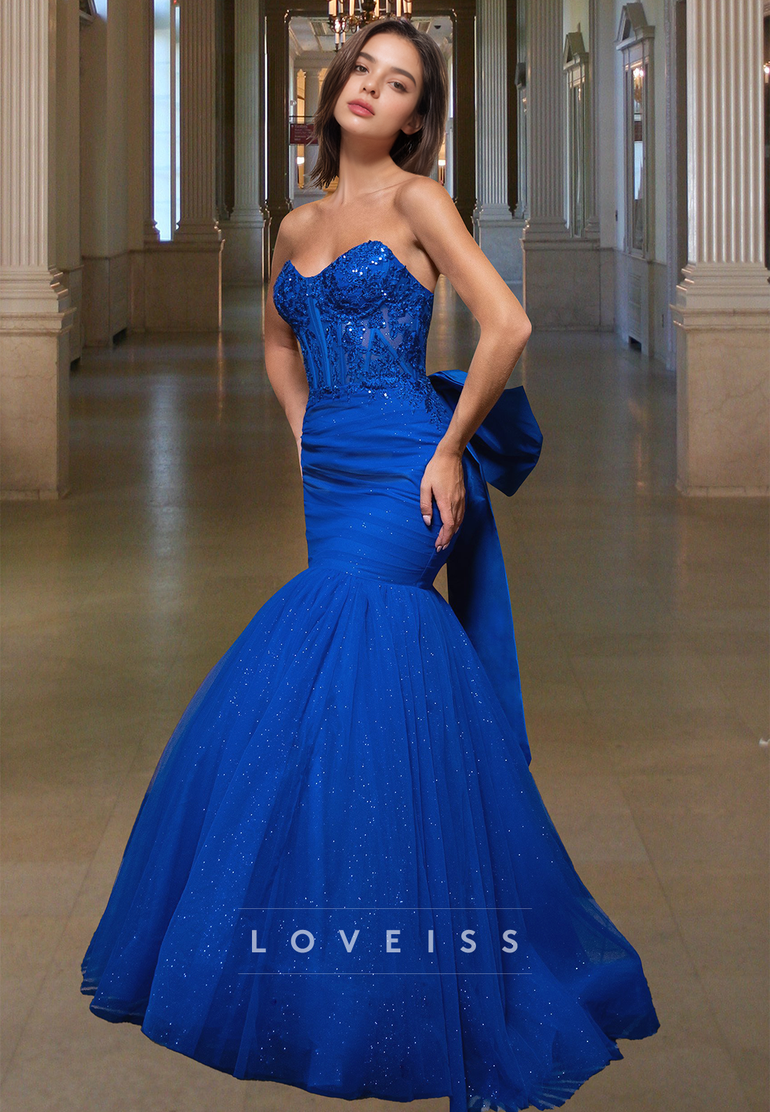 Sweetheart Sleeveless Appliques Pleated Mermaid Prom Dress