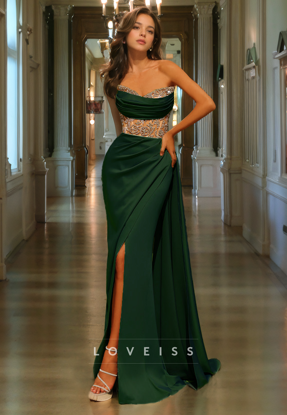 Sweetheart Sleeveless Appliques Ruched Sheath Prom Dress