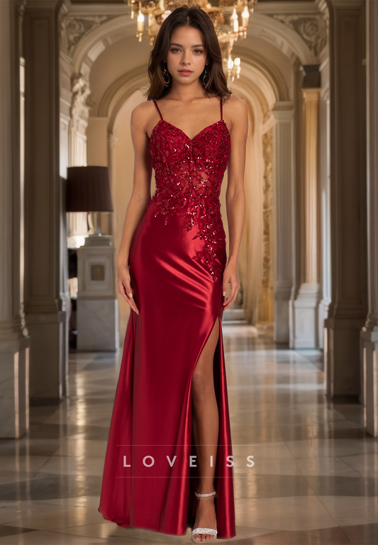 Sweetheart Sleeveless Appliques Ruched Side Slit Sheath Prom Dress