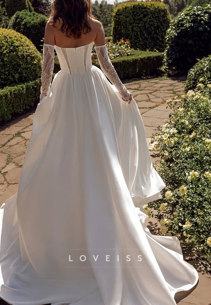 Sweetheart Sleeveless Appliques Satin A-Line Wedding Dress