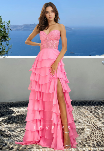 Sweetheart Sleeveless Appliques Tiered A-Line Prom Dress