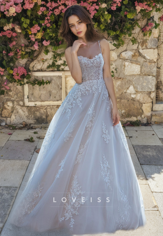 Sweetheart Sleeveless Appliques Tulle A-Line Wedding Dress