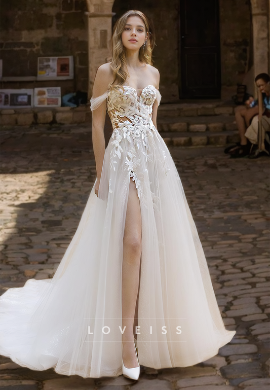 Sweetheart Sleeveless Appliques Tulle A-Line Wedding Dress