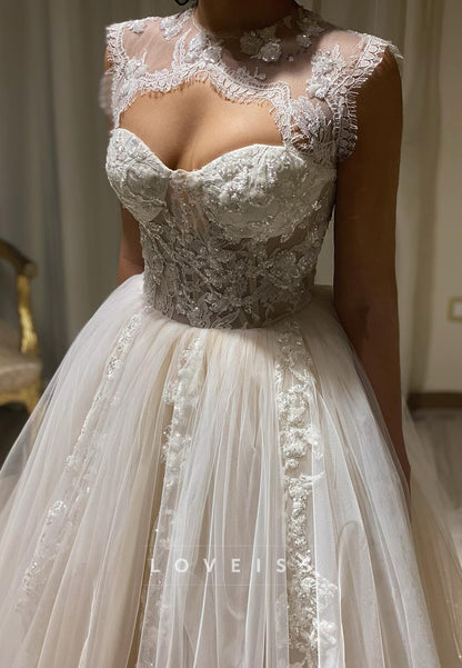 Sweetheart Sleeveless Appliques Tulle Ball Gown Wedding Dress