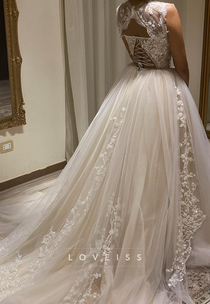 Sweetheart Sleeveless Appliques Tulle Ball Gown Wedding Dress