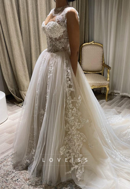 Sweetheart Sleeveless Appliques Tulle Ball Gown Wedding Dress
