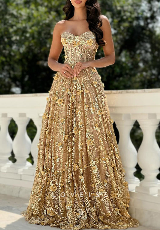 Sweetheart Sleeveless Beaded Embroidery Sparkly A-Line Prom Dress