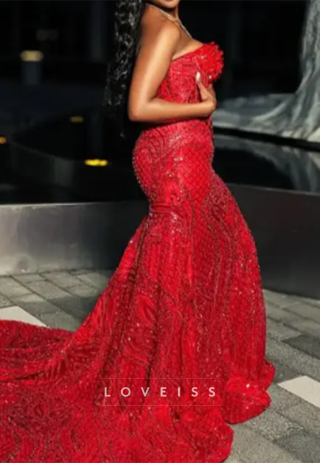 Sweetheart Sleeveless Beaded Embroidery Sparkly Mermaid Prom Dress
