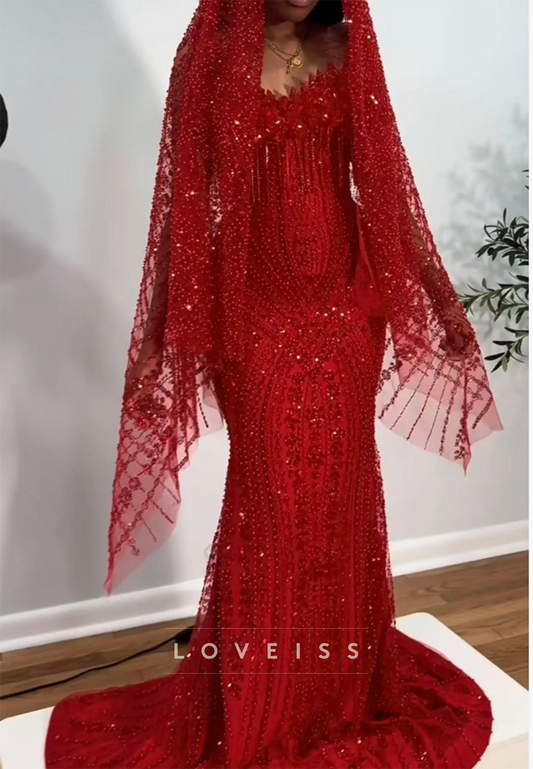 Sweetheart Sleeveless Beaded Embroidery Sparkly Mermaid Prom Dress