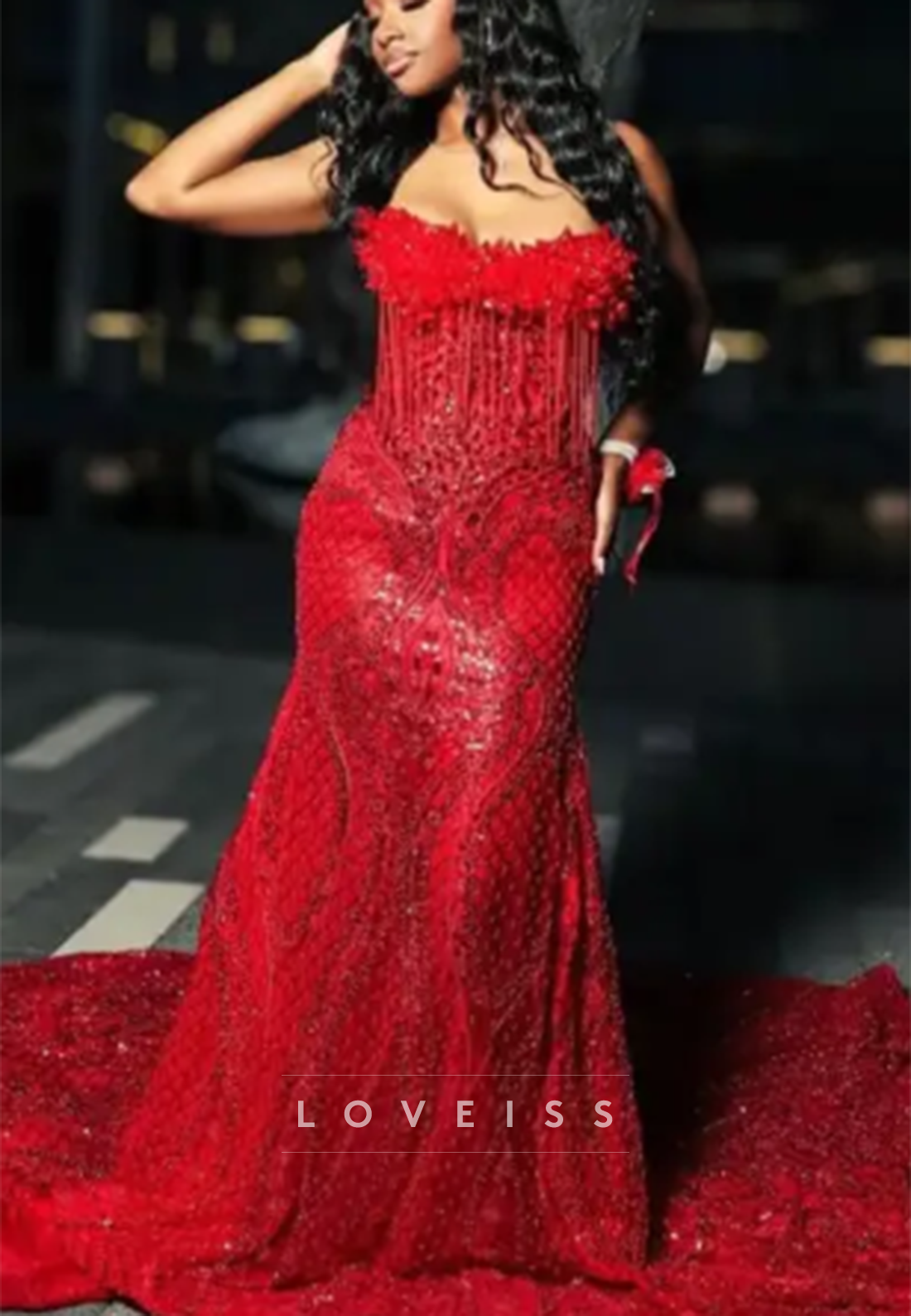 Sweetheart Sleeveless Beaded Embroidery Sparkly Mermaid Prom Dress