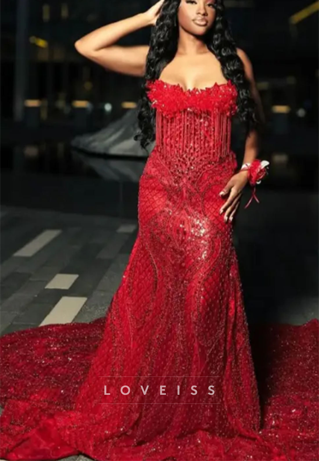 Sweetheart Sleeveless Beaded Embroidery Sparkly Mermaid Prom Dress