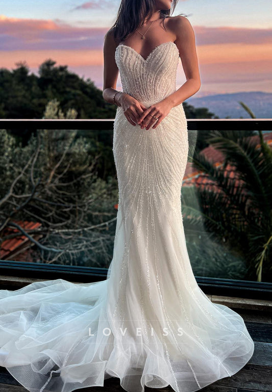 Sweetheart Sleeveless Beaded Embroidery Sparkly Mermaid Wedding Dress