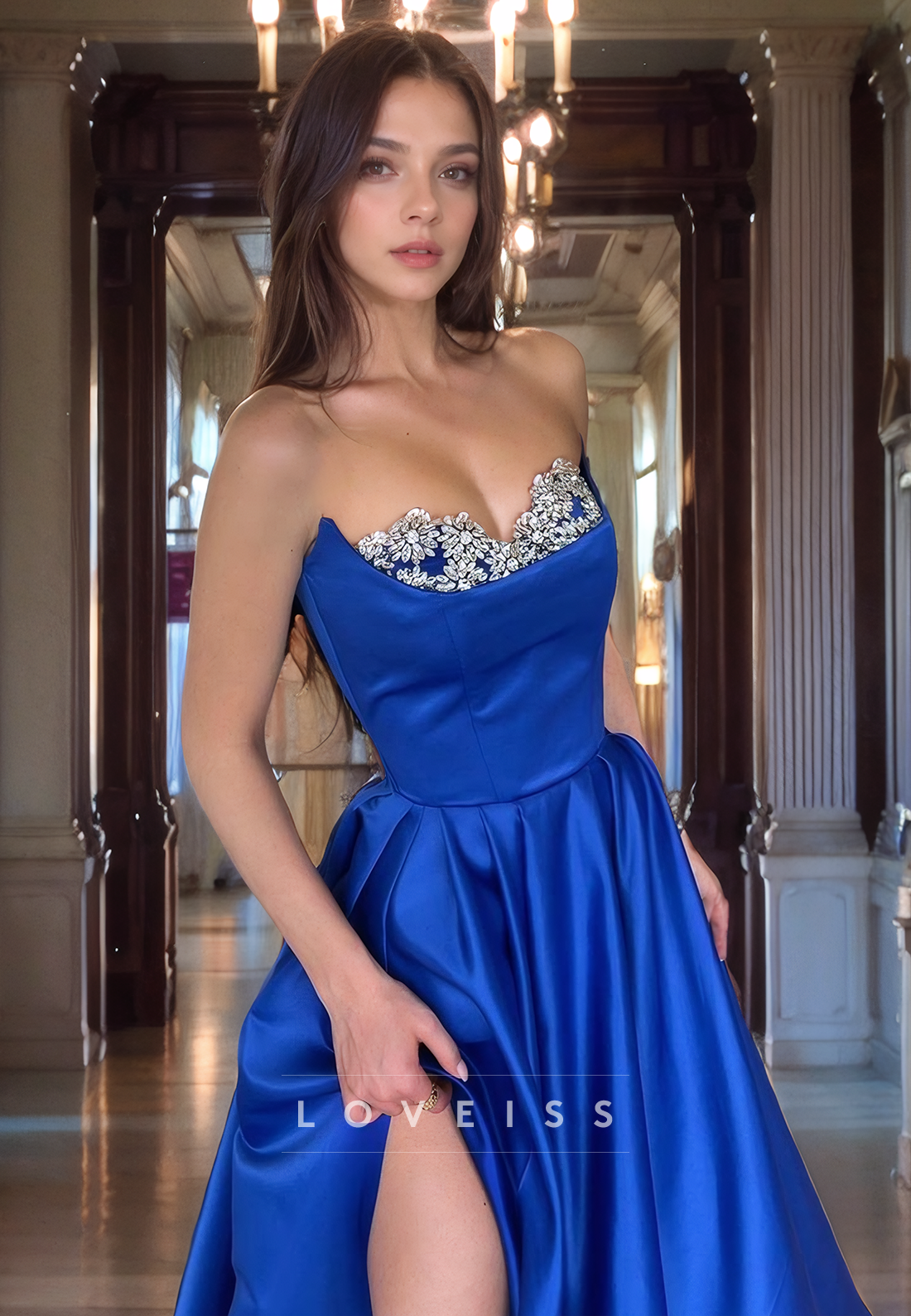 Sweetheart Sleeveless Beaded Pleated A-Line Prom Dress