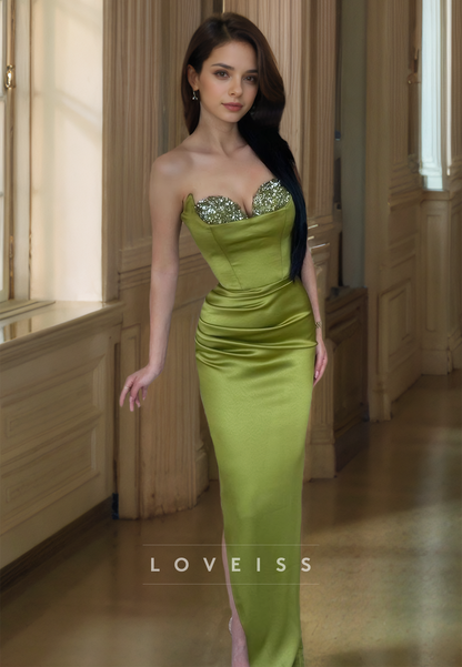 Sweetheart Sleeveless Beaded Pleated Bodycon Sleek Mermaid Formal Dress