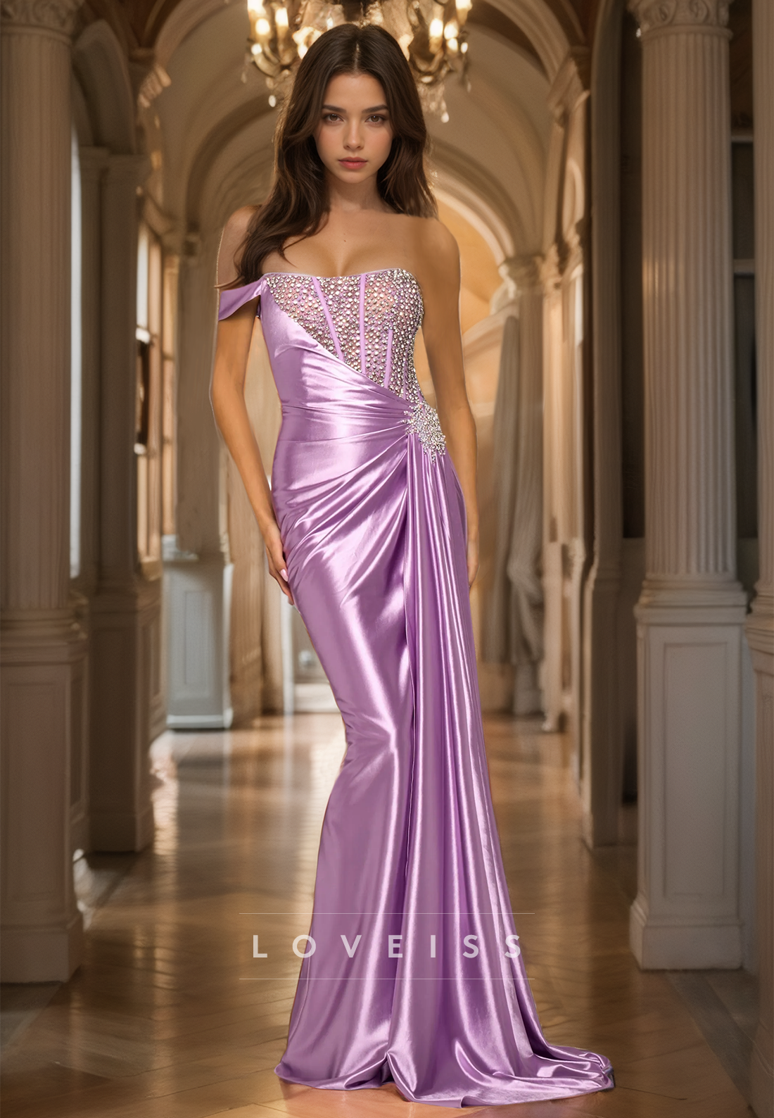 Sweetheart Sleeveless Beaded Ruched Pleated Mermaid Prom Dress