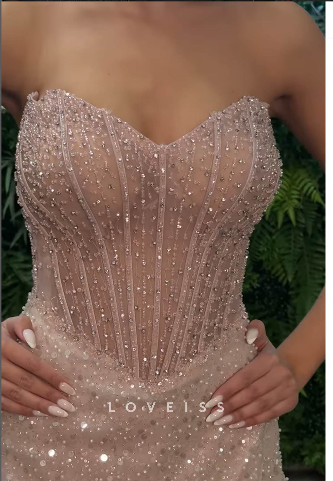 Sweetheart Sleeveless Beaded Sequins Sheath Sparkly Prom Dress