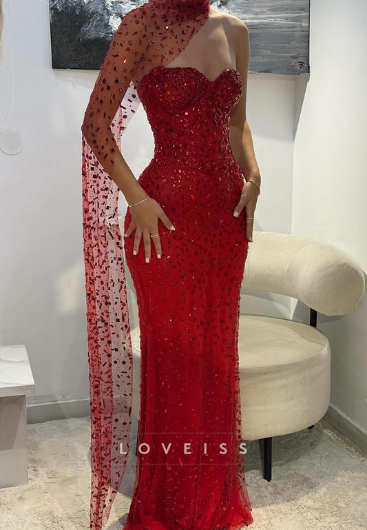 Sweetheart Sleeveless Beaded Sparkly Mermaid Prom Dress