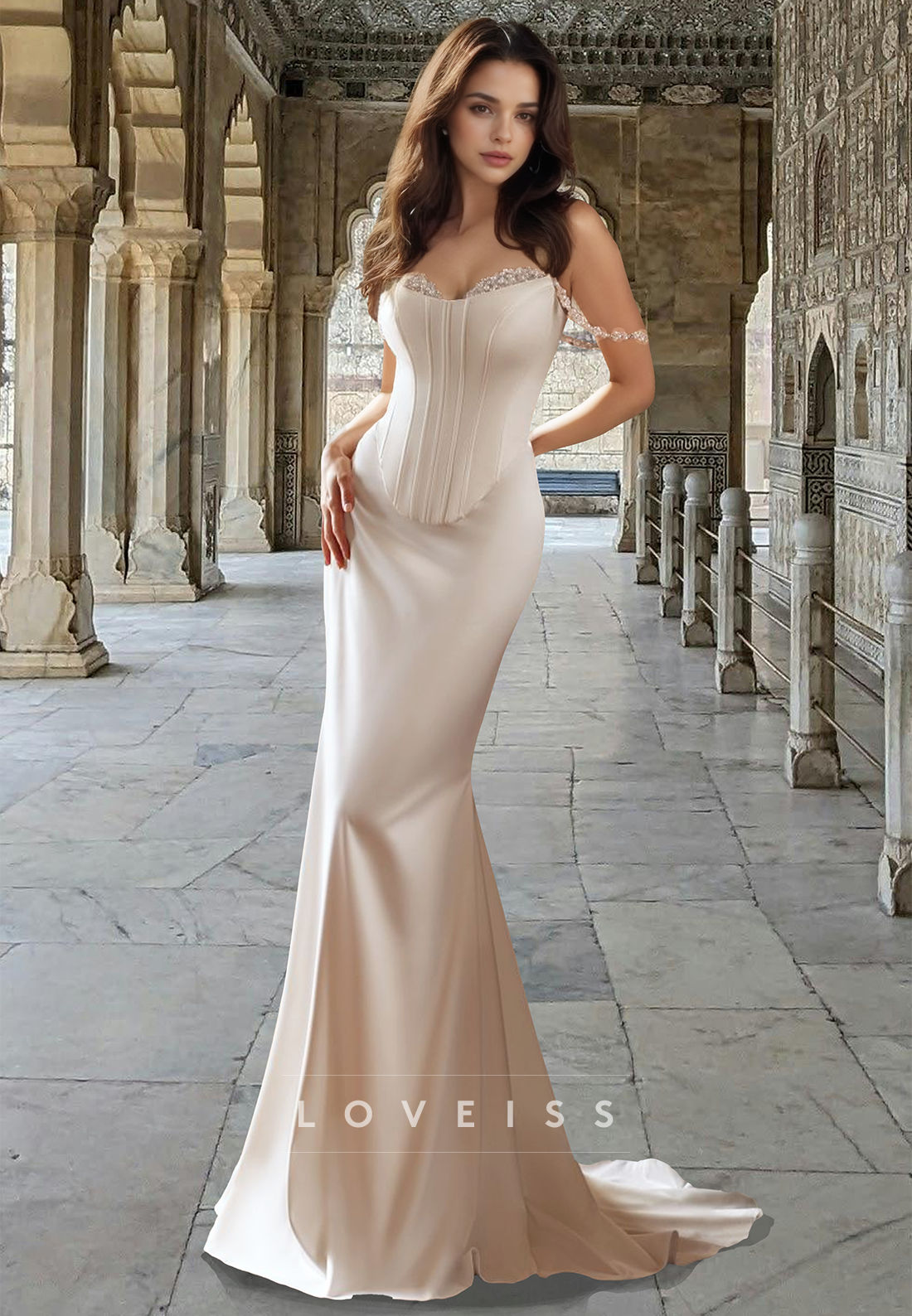 Sweetheart Sleeveless Corset Removable Train Wedding Dress