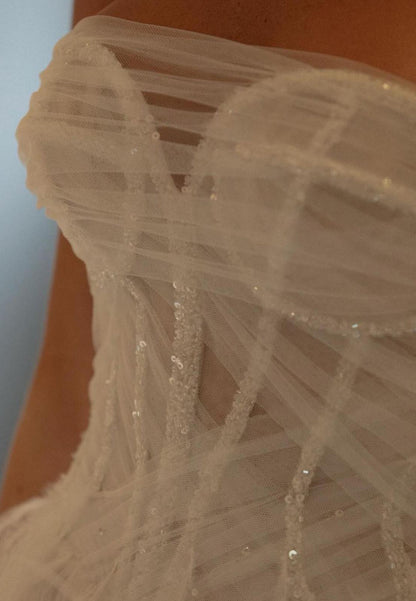 Sweetheart Sleeveless Feathered Side Slit A-Line Wedding Dress