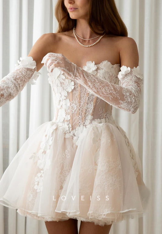 Sweetheart Sleeveless Floral Appliques A-Line Short Wedding Dress